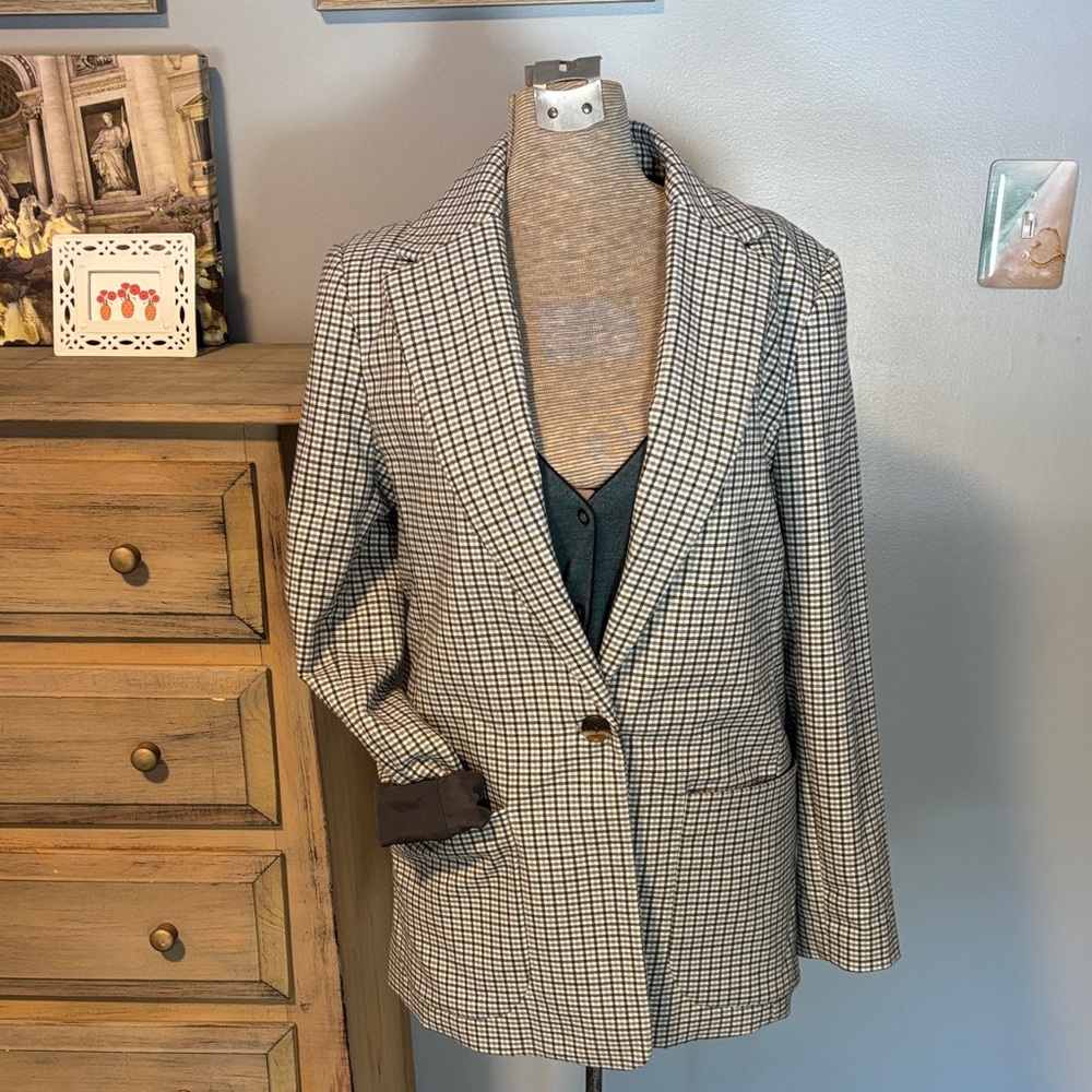 A New Day Blue & Charcoal Plaid Single Breast Blazer - Picture 2 of 13